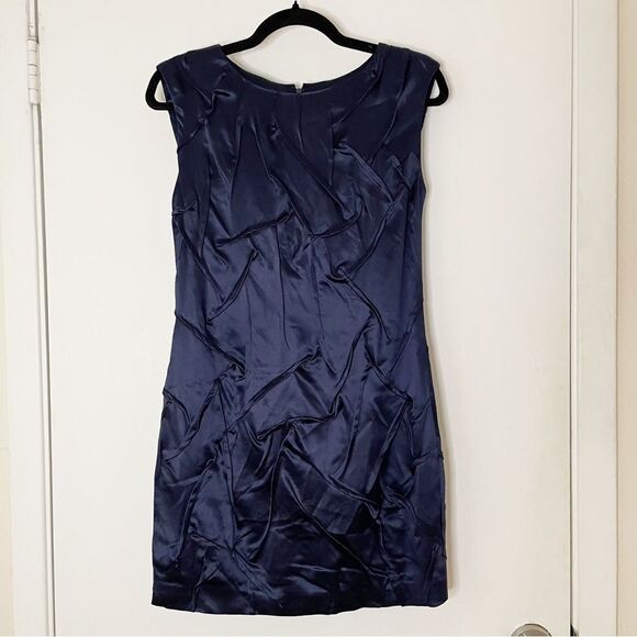 Vintage Y2K Alice + Olivia silk navy blue sleeveless textured cocktail dress XS - Picture 1 of 8